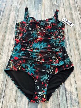 Itzel One Piece Swimsuit Women’s 12 Tummy Control Ruched Built In Padded Bra NEW